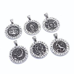 New Trendy High Quality Customized Vintage <b>Silver</b> <b>Solid</b> Chain Vertical Pendant Jewelry Stainless Steel Zodiac <b>Necklace</b> - Product Image 1