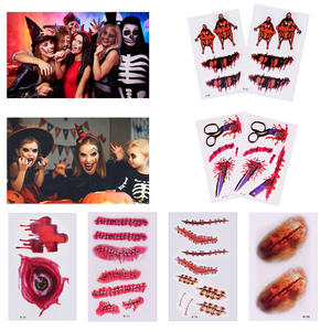 สติ๊กเกอร์รอยแผลเป็น<span class=keywords><strong>ปลอม</strong></span>แบบกันน้ำสำหรับแต่งหน้าฮาโลวีน งานแฟนซี แกล้งขำขัน รอยแผลเป็นเลือดปลอมเหมือนจริง - Product Image 4