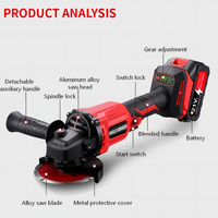 Meuleuse d'angle professionnelle sans fil 21V à moteur sans balais pour usage domestique/industriel, interrupteur à gâchette 10cm, 9000 tr/min