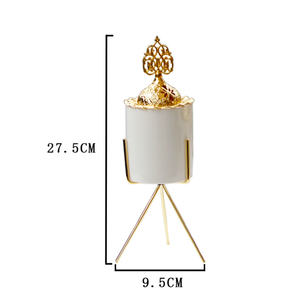 Commercio all'ingrosso OEM desktop di casa Arabo dorato combinazione di metallo e bruciatore di incenso di ceramica con il basamento - Product Image 6