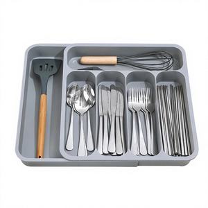 Plateau de rangement pour vaisselle en plastique de cuisine en gros, organisateur de tiroir à couverts, extensible, profond, réglable, porte-couverts - Product Image 1