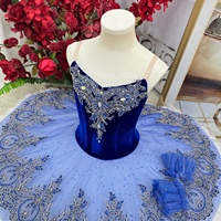 Tutu de ballet professionnel T1557 OEM ODM pour enfants, bleu, avec broderie décorative, pour compétition et spectacle de ballet