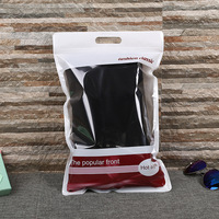 Sac d'emballage refermable en LDPE dépoli, durable et imperméable, avec impression de logo personnalisé, fermeture éclair et trou de suspension pour chaussettes et vêtements