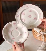 Service à thé de style européen, motif fleurs de cerisier roses, mignon, en porcelaine fine, tasses et soucoupes, sans BPA, écologique