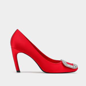 8cm Silk Material Bridal Shoes Slip-On Summer Women's High <b>Heels</b> Pumps <b>Toe</b> Crystal Buckle Breathable Anti-Slippery Size 34-40 - Product Image 3