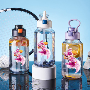 Cartoon Character Water Bottle With <b>Straw</b> For Kids <b>Plastic</b> Sport Drinkware Bpa Free Outdoor Activity Running Camping Use - Product Image 1