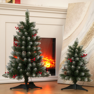 New Arrival Pointed-Tip White Flocked PVC Christmas <b>Tree</b> <b>with</b> Berries, Christmas Ornament for Living Room & Bedroom Decoration - Product Image 4