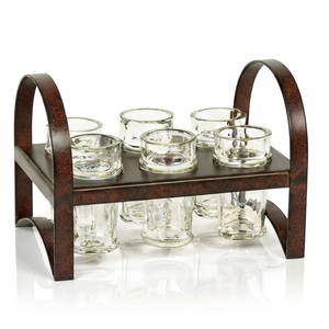 Soporte de vidrio de madera estilo estante con detalles dorados elegante organizador duradero perfecto para servir exhibición o uso doméstico de la India - Product Image 1