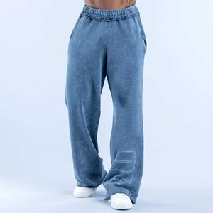 Pantalon de survêtement pour homme en molleton bouclé 100 % coton, coupe droite, ourlet brut, extensible dans les quatre sens, coupe oversize, séchage rapide, idéal pour l'hiver et la gym, avec logo personnalisé 2025 - Product Image 1