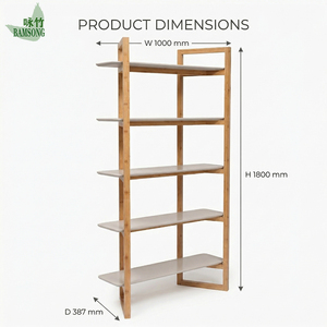 Étagère de rangement haute en bambou avec cadre renforcé, bibliothèque contemporaine à 5 niveaux, ton bois clair, minimaliste pour la maison - Product Image 2