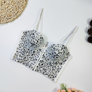 Mejor precio con cuentas corsé superior cremallera mejor precio Rhinestone Crop Top Sexy Bustier cuello <span class=keywords><strong>Halter</strong></span> tejido de punto para mujeres tetonas - Product Image 5