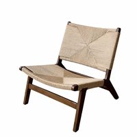 Fauteuil de loisirs en corde de papier tressée à la main avec structure en bois massif, fauteuil d'appoint intérieur à profil bas pour balcon et salon