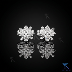 Lab Grown Diamond Beaded Floral Snowflake <b>Stud</b> Earrings 4 Stone Cluster 14K 18K Solid Gold Luxury Women's Wedding Anniversary - Product Image 2