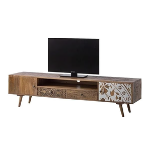 Mueble para TV Jodhpuri Woods para Hombre, Acabado Blanco, Madera Sólida, Mueble de Entretenimiento Moderno para Sala de Estar, Consola de Almacenamiento, Mueble Duradero - Product Image 1