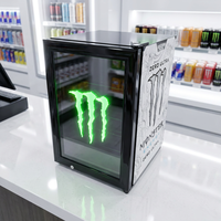 Équipement de réfrigération commerciale, mini-réfrigérateur de présentation pour boissons énergisantes, porte vitrée et logo LED personnalisé