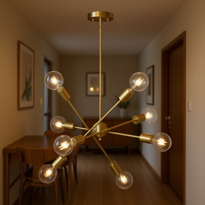 Lustre Sputnik moderne à 8 lumières en laiton brossé doré, luminaire de plafond pour couloir, salle à manger, éclairage suspendu LED - Product Image 2