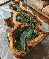 Table de salle à manger de luxe en noyer massif avec plateau en époxy pour cuisine, café et restaurant