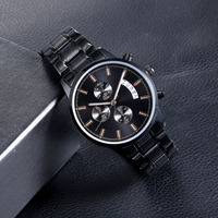 BOMAXE montre-bracelet noire pour hommes conception originale personnalisée à la mode Antique trois yeux Date fenêtre mouvement à Quartz 22mm alliage cristal