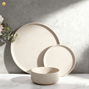 Wholesale Modern Luxury Sustainable European <strong>Stoneware</strong> <strong>Dinnerware</strong> <strong>Sets</strong> 12-piece Round Ceramic Serving Plate <strong>Set</strong> for Home Use - Product Image 2