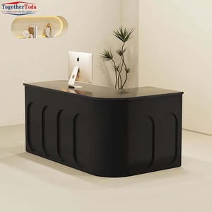 Modern <b>Reception</b> Desk with Integrated Storage Eco-Friendly Board Construction Built-In Glass Display Cabinet for Welcome Station - Product Image 5