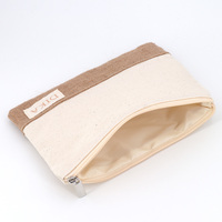 Sac de pochettes cosmétiques à fermeture éclair plate en toile de coton naturel écologique de jute impression de logo personnalisé