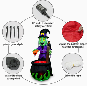 Décoration d'Halloween gonflable <span class=keywords><strong>de</strong></span> 1,8 m : Sorcière avec corbeau sur <span class=keywords><strong>l</strong></span>'épaule, brassant une potion magique dans un chaudron, pour une ambiance effrayante - Product Image 6