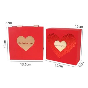 Red LOVE Double Opening Heart Jewelry <b>Box</b> Gold Pancake <b>Gift</b> <b>Box</b> <b>Necklace</b> Earrings Rings Packaging Case - Product Image 2