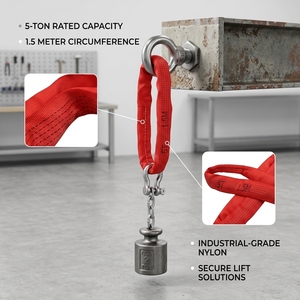 Sling de levage flexible en polyester rouge de 5 tonnes, épaisseur 11 mm, certifié CE, facteur de sécurité 5:1 7:1 pour grue de levage de charges lourdes - Product Image 1
