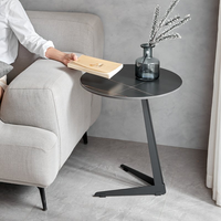 Table d'appoint ronde moderne avec plateau en pierre frittée, structure en acier carbone noir, table d'appoint minimaliste pour canapé, meubles de salon