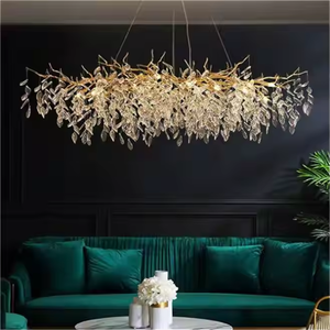 YW luxe métal cristal Cascade Banquet Hall Art déco intérieur suspension lampe en aluminium pendentif lumière feuille branche Design décoratif - Product Image 1