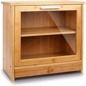 厨房台面用大竹制面包盒，配有透明前窗和工具抽屉，带调节功能的2层面包储物箱 - Product Image 4