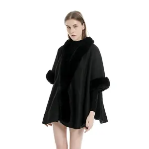 2020 New Arrival Wholesale Cashmere Poncho with Fur Winter Keep Warm Fashion Women Scarf Shawl