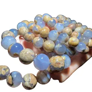 Meihan Wholesale Dominican Chalcedony Smooth Round Loose Beads Precious Stone For Jewelry Making Design Gift