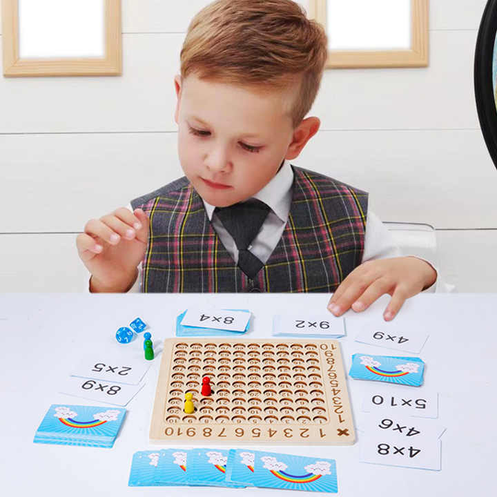 Rainbow Wooden Montessori Multiplication Board Game Toys