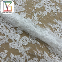 Tissu de Dentelle en Cordon Guipure Blanc Brodée de Paillettes Tissu de Dentelle en Cordon de Tulle à Broderie Française avec Paillettes pour Robe de Mariée