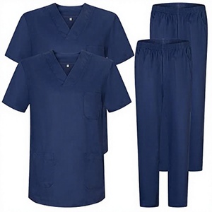Unisex Medical <b>Scrub</b> Uniform <b>Set</b> Woven Polyester/Cotton Breathable Anti-Pilling Needle-Detecting Seamless-Fusing Workwear - Product Image 2