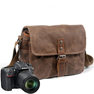 Outdoor Men's Photography <b>Bags</b> Professional Waterproof Waxed Canvas <b>Camera</b> <b>Bags</b> <b>Messenger</b> <b>Bag</b> With Leather Trim - Product Image 1