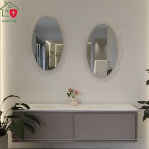 Meuble-lavabo de salle de bain gris froid moderne avec finition laquée en mélamine, lavabo double blanc, double miroir, style hôtel - Product Image 6