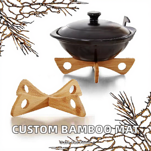 Custom Two-Sided Adjustable Bamboo Pot <b>Holder</b> with Snap Lock 20cm Heat Resistant Eco-Friendly Mat for Flat <b>Pans</b> Curved Cookware - Product Image 2