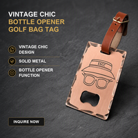 Étiquette de sac de golf en métal avec logo personnalisé, ouvre-bouteille, bord martelé en cuivre antique, sangle en cuir, étiquette de bagage personnalisée pour cadeau