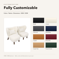 Ensemble de fauteuils d'appoint, fauteuil lounge rembourré en bouclette avec dossier boutonné, pieds en bois, personnalisable OEM, sièges pour hall d'hôtel
