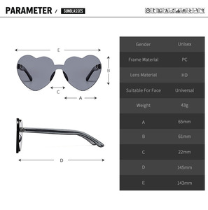 L615 Trendy Transparent Candy Color Eyewear Love Shaped Frameless <strong>Party</strong> <strong>Glasses</strong> Heart Shaped Oversized Rimless Sunglasses - Product Image 5