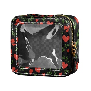 Hawaii Customized Puakenikeni <b>Lei</b> Black Red Heart Bow Retro Swirl Travel Makeup Bag - Product Image 1