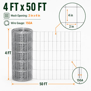 Galvanized Welded <b>Wire</b> <b>Mesh</b> Fence 50ft X4ft 2x4 Square <b>Mesh</b> 15 Gauge Waterproof Animal Fencing Barrier for Outdoor Use - Product Image 1