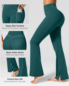 Vractivewholesale Leggings évasés à taille haute avec poches latérales, <span class=keywords><strong>pantalon</strong></span> de yoga pour femmes, <span class=keywords><strong>pantalon</strong></span> de jogging à jambes larges, sport uni, écologique - Product Image 2