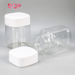 Food Grade Wide Mouth Square Shape PET <b>Plastic</b> <b>Container</b> Jar with White Lid 300ml - Product Image 6