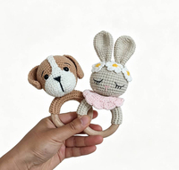 Boneka Kelinci Amigurumi Rajutan Tangan yang Menggemaskan, Terbuat dari Katun & Kayu Beech, Mainan Lunak Berbunyi untuk Kerajinan Anak & Hadiah
