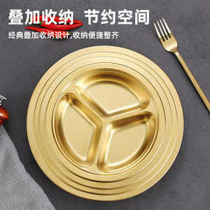Huiyue Gold 304 Stainless Steel Round Divided Plate For Children Kindergarten Baby Lunch Student Restaurant Use - Product Image 3