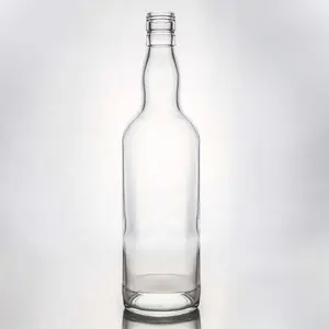 زجاجة زجاجية جديدة عالية الجودة من العلامة التجارية ، زجاجة شفافة ، مشروب كحولي رقيق القاع للويسكي جين بغطاء