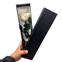 OEM Konservierte Blumen Einzelne Weiße Rose Acryl-Schublade Geschenkbox Schwarze Tasche Grußkarte Valentinstag Muttertag Weihnachtsgeschenk